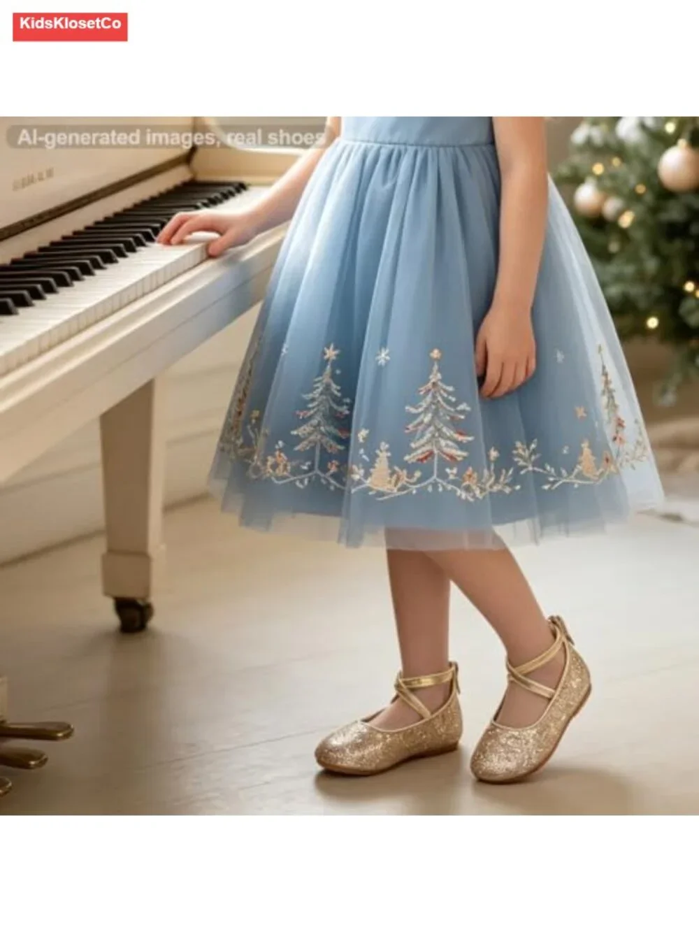 Kids Mary Jane Ballet Flats with Glitter, Zipper Closure, Slip-Resistant Sole